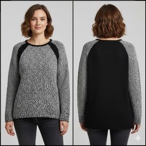VTG Calvin Klein Two-Tone‎ Marled Knit Sweater with Black Raglan Sleeves 90s M